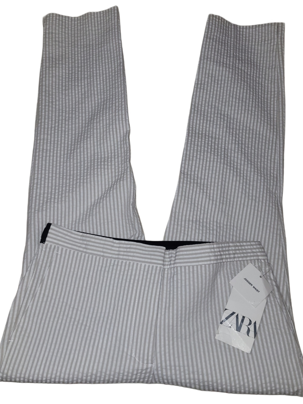ZARA Gray Pinstripe Seersucker Jogger Waist Pants NWT Size L